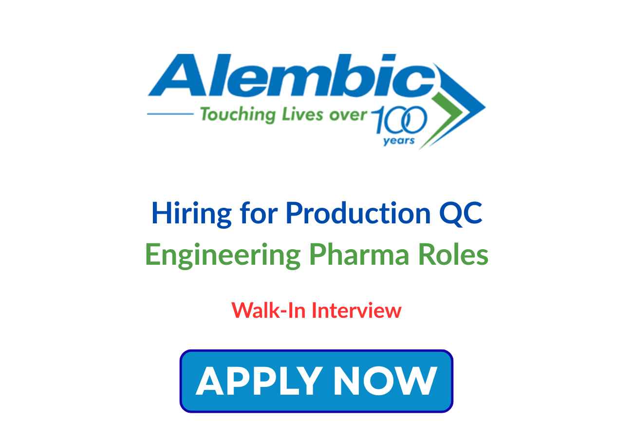 Hiring for Production QC Engineering Pharma