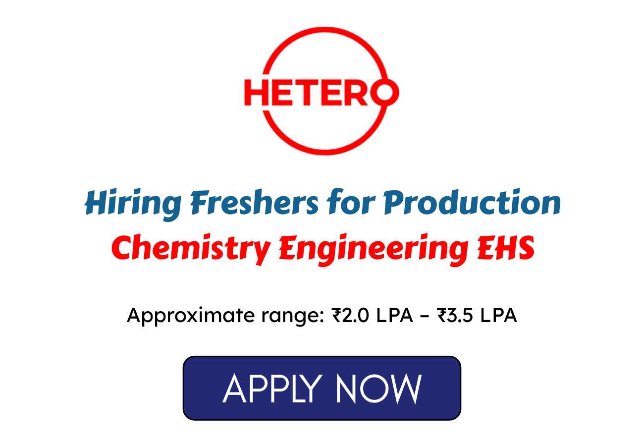 Hetero Pharma Hiring Freshers for Production