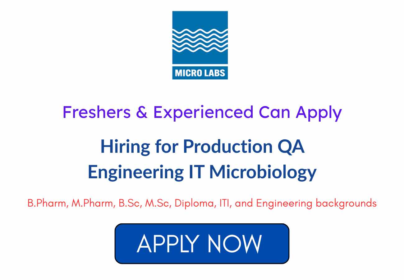 Micro Labs Hiring Freshers for Production QA