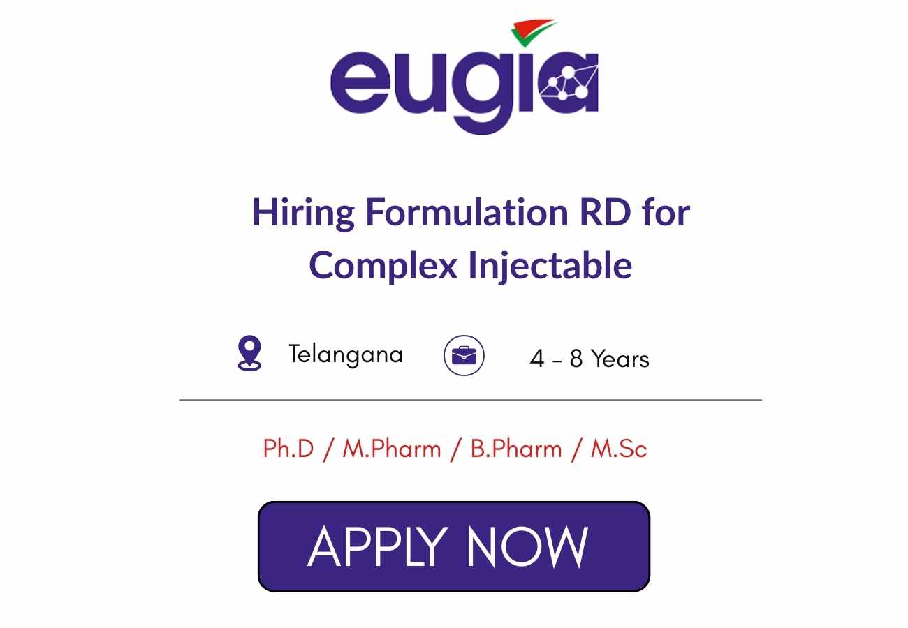Eugia Pharma Hiring Formulation RD