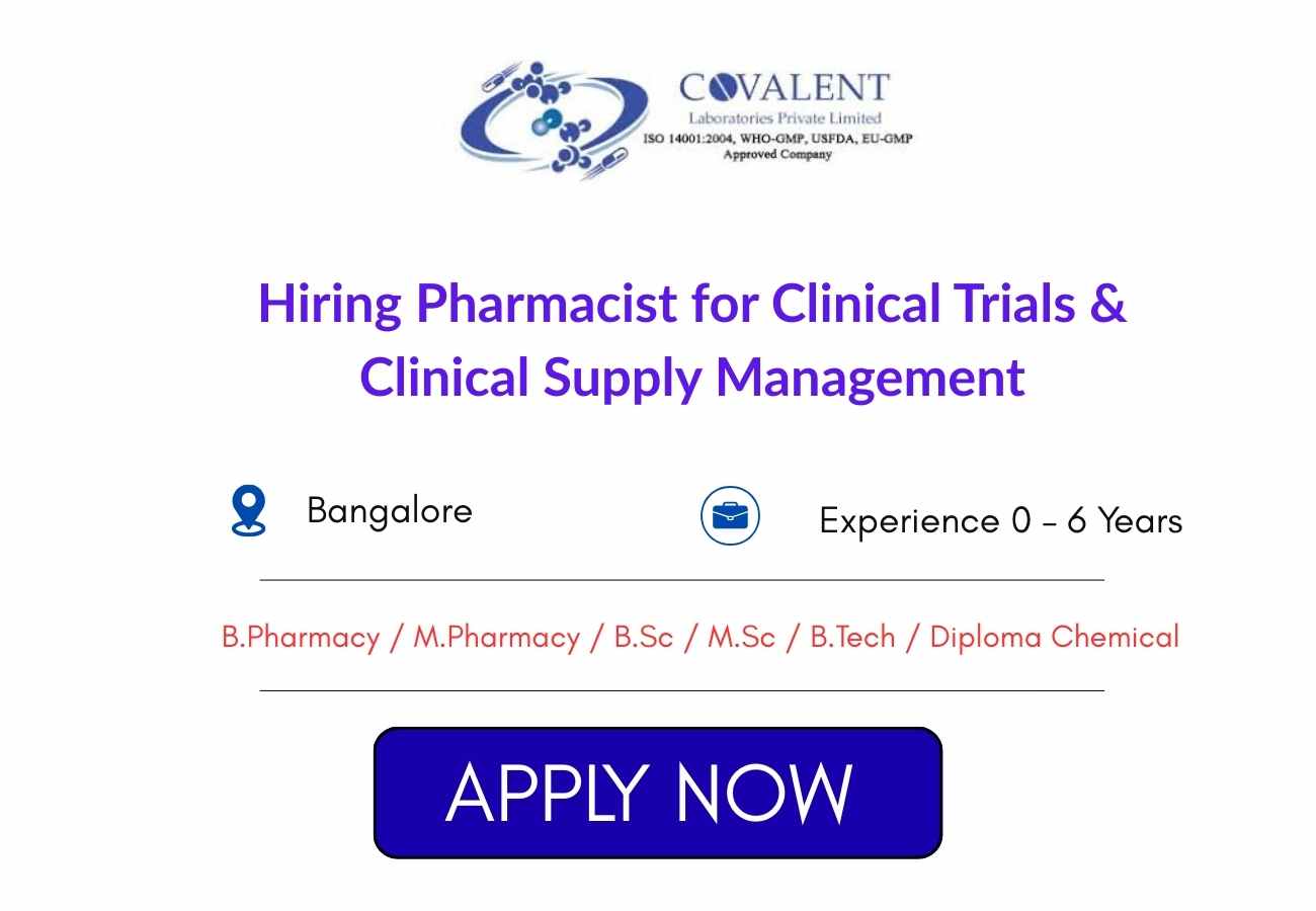 Freshers Hiring for QC WTP Solvent Recovery