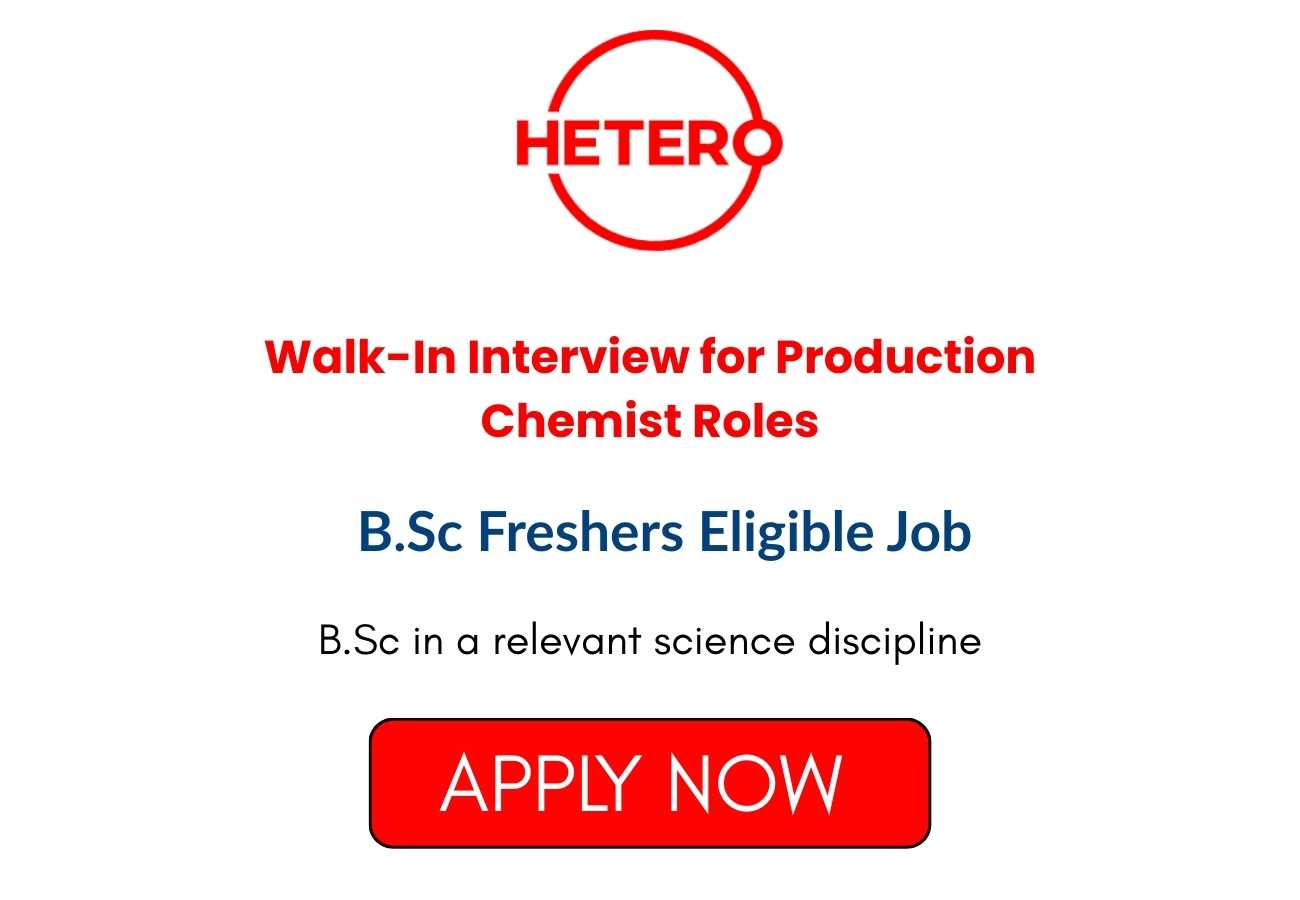 Hiring Freshers for Jr Chemist Production Job