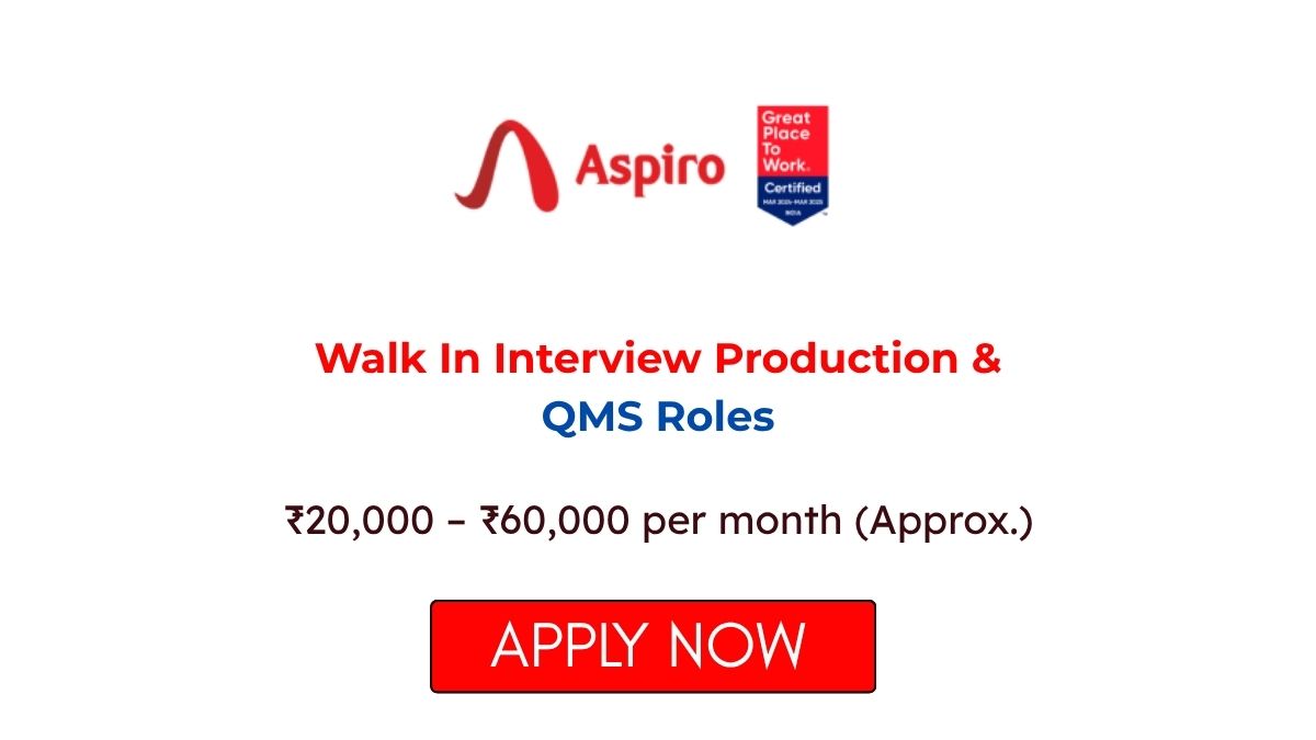 Walk In Interview Production & QMS Roles at Aspiro Pharma